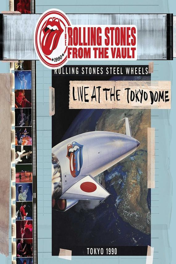 Albumcover. Rolling Stones Logo und Rakete über Erdbild. Text: LIVE AT THE TOKYO DOME.