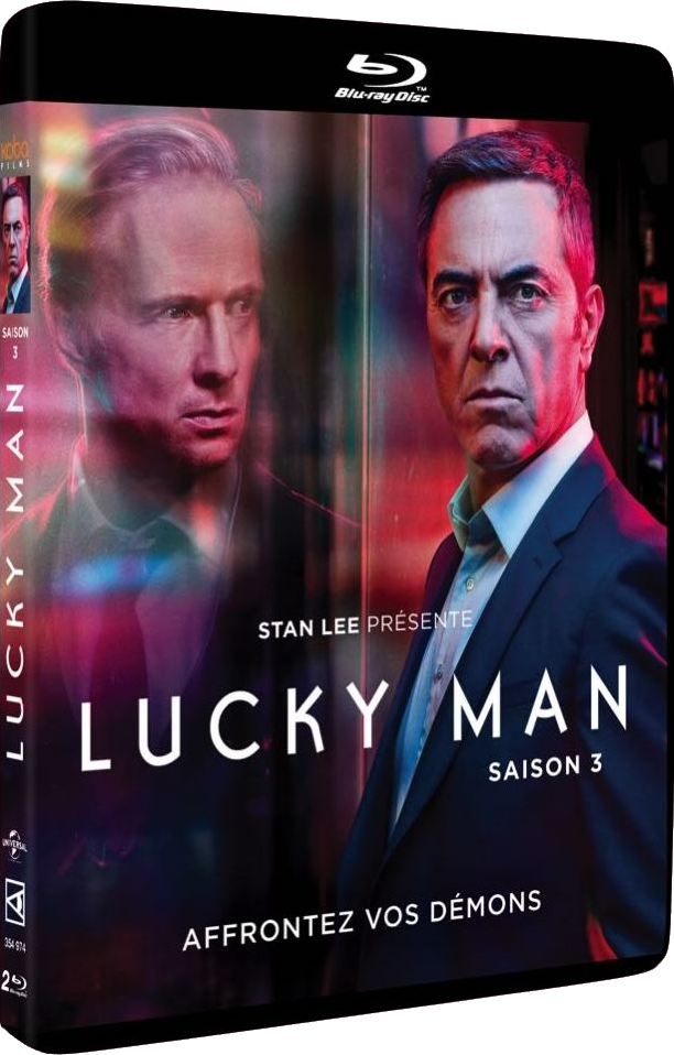 Couverture Blu-ray de Lucky Man: Saison 3. Avec deux hommes et le titre de la série.
