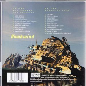 Rückseite der CD-Hülle. Zeigt eine Schiffswrack-Illustration und Songtitel. Der Titel lautet 'Hawkwind'.