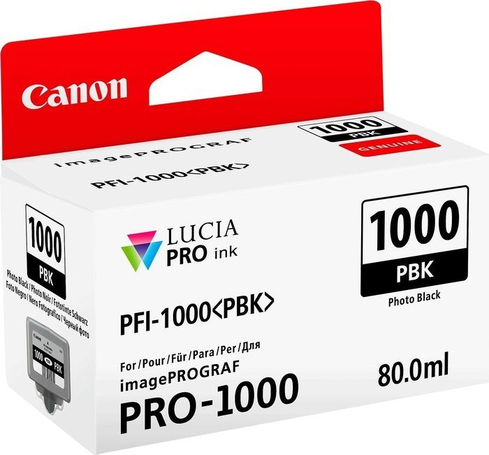 Canon Tintenpatronenbox. Sie ist weiß mit roten Akzenten und zeigt das Canon-Logo und Produktdetails.