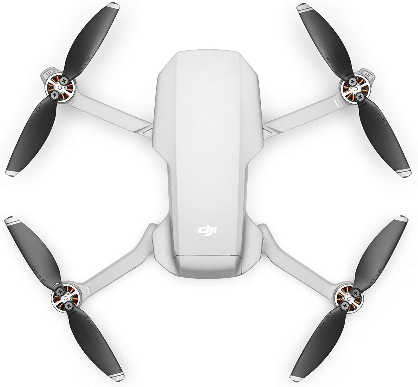 Un dron DJI blanco con hélices negras.