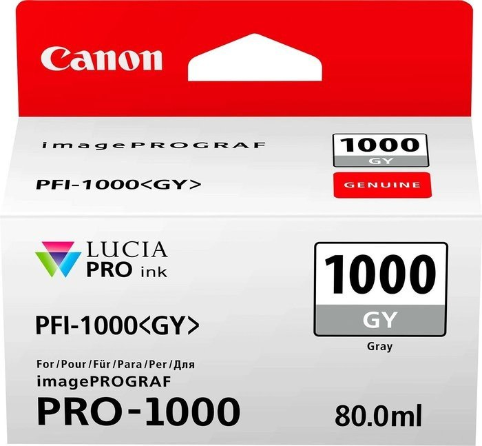 Canon Tintenpatronenbox. Weiße Box mit roten Akzenten, Produktname und Details.