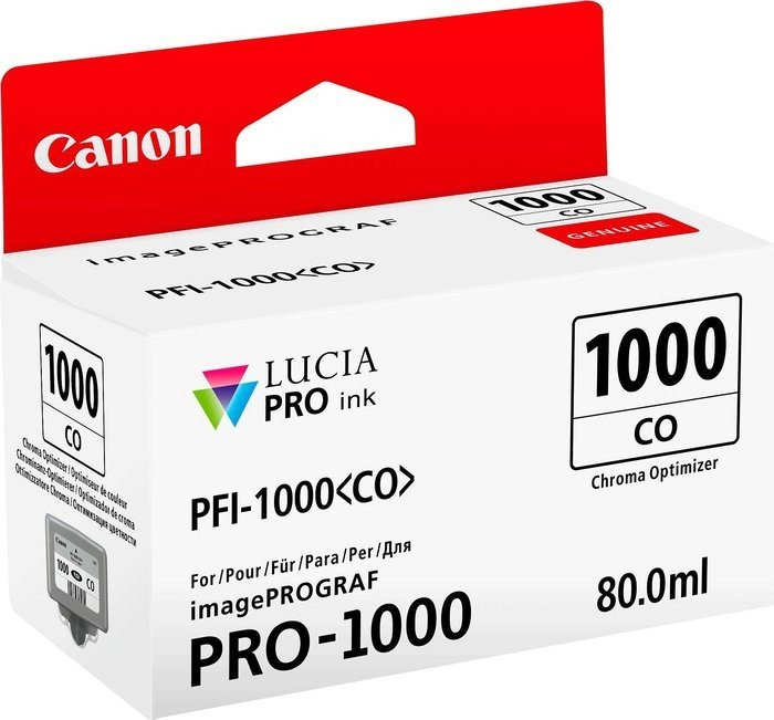 Canon Tintenpatronenbox mit "1000 CO" Aufkleber und Text.