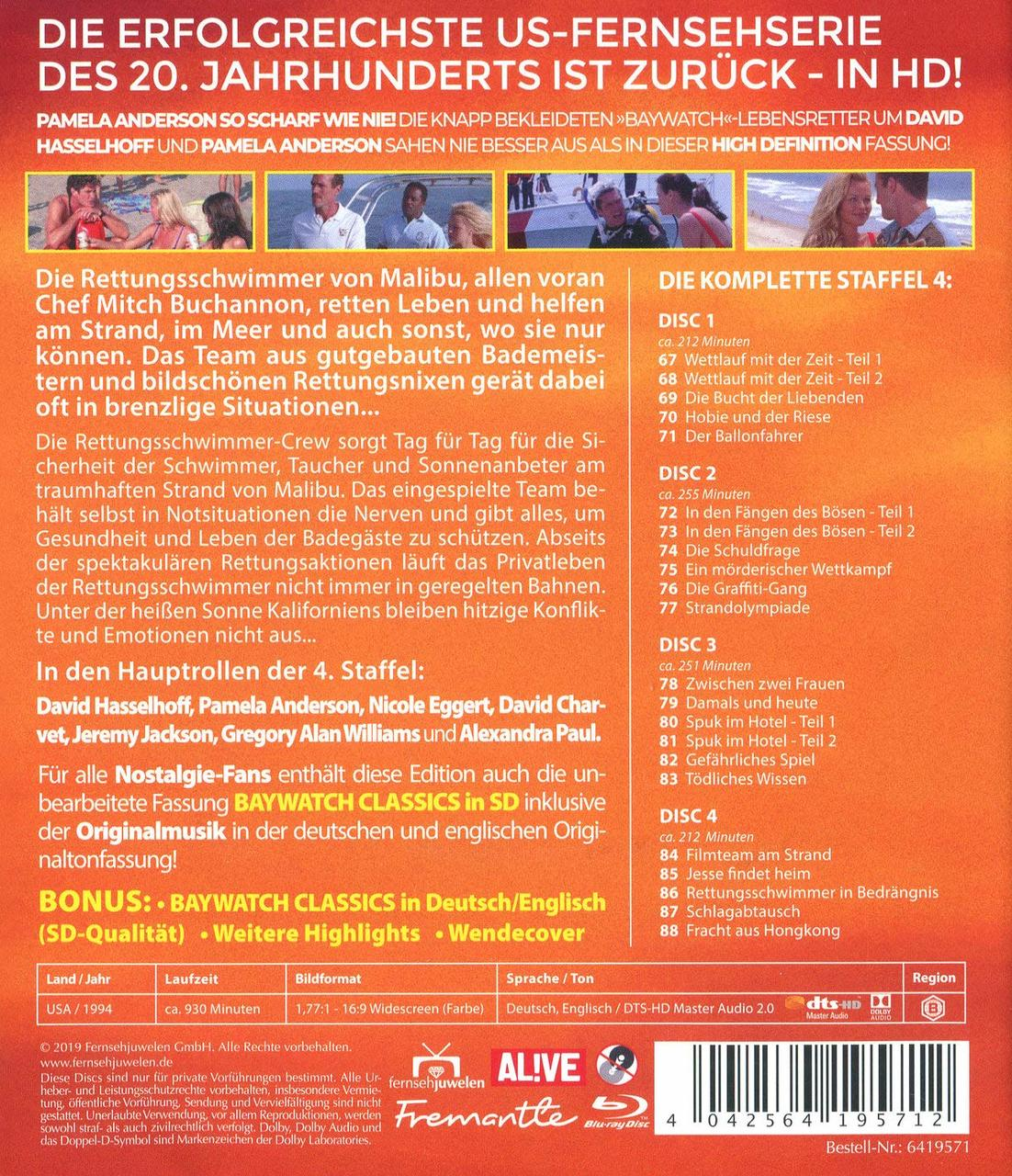 DVD-Cover. Text über 'Baywatch' auf Deutsch. Bilder von Menschen am Strand.