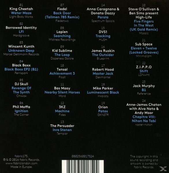 CD-achterkant met een lijst van liedjes in wit op zwart. Verschillende artiestennamen.