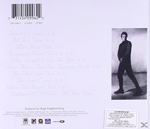 Sting Soul Cages című albumának borítója, dalszövegekkel és Sting képével.