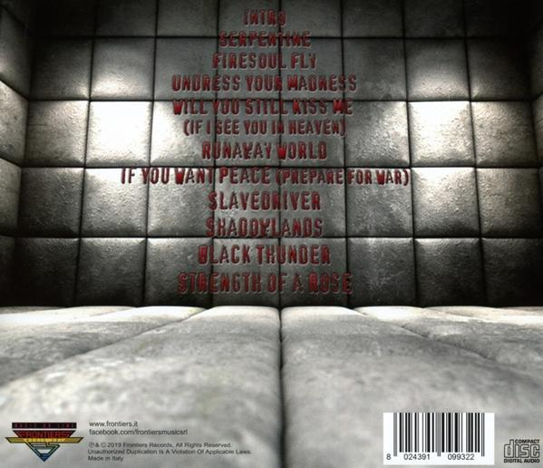 Pochette d'album avec titres de chansons imprimés sur fond gris.