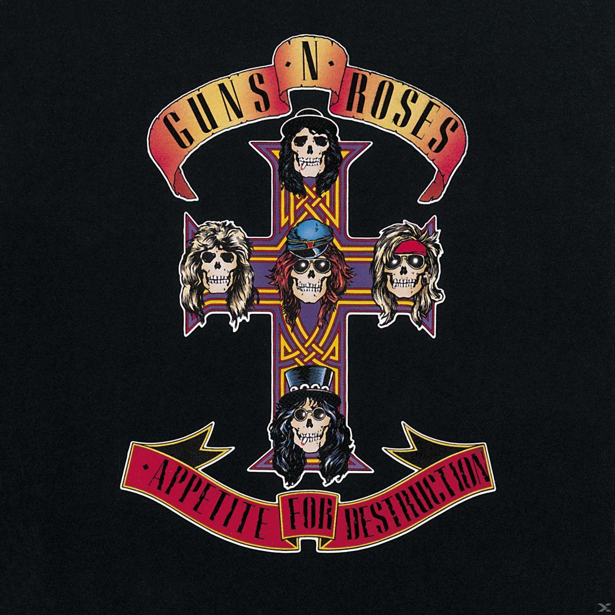 Guns N' Roses album borítója. Egy kereszt koponya illusztrációkkal, és egy szalag a zenekar nevével és az album címével.