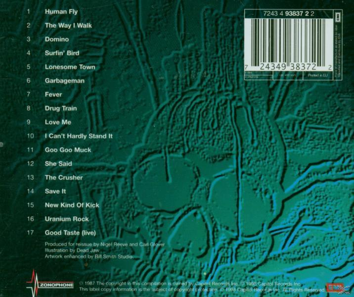 Egy CD borító zöld dizájnnal. Van egy számlista számokkal és dalkíméletekkel. Vonalkód és szöveg is található.