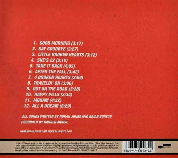CD hátulja, a Norah Jones és Brian Burton által írt dalok listájával.