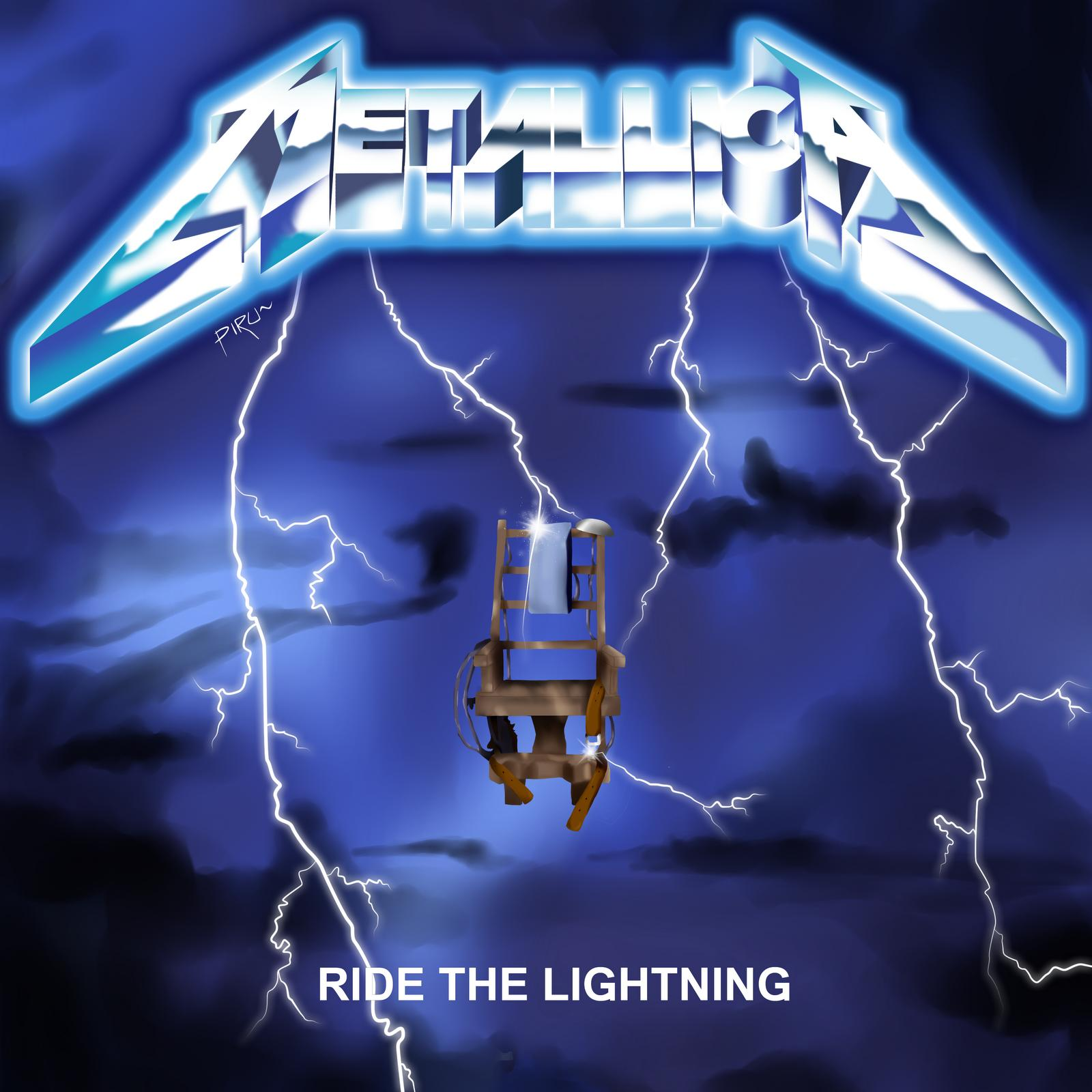 Metallica album borítója. Villámlásban az elektromos szék a zenekar logójával.