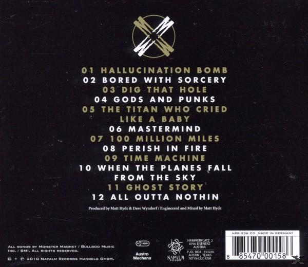 Rückseite einer CD-Hülle mit Titeln und Produktionscredits auf schwarzem Hintergrund.