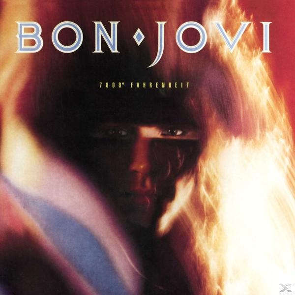 Bon Jovi felirat arc fölött, lángok és anyag veszi körül.
