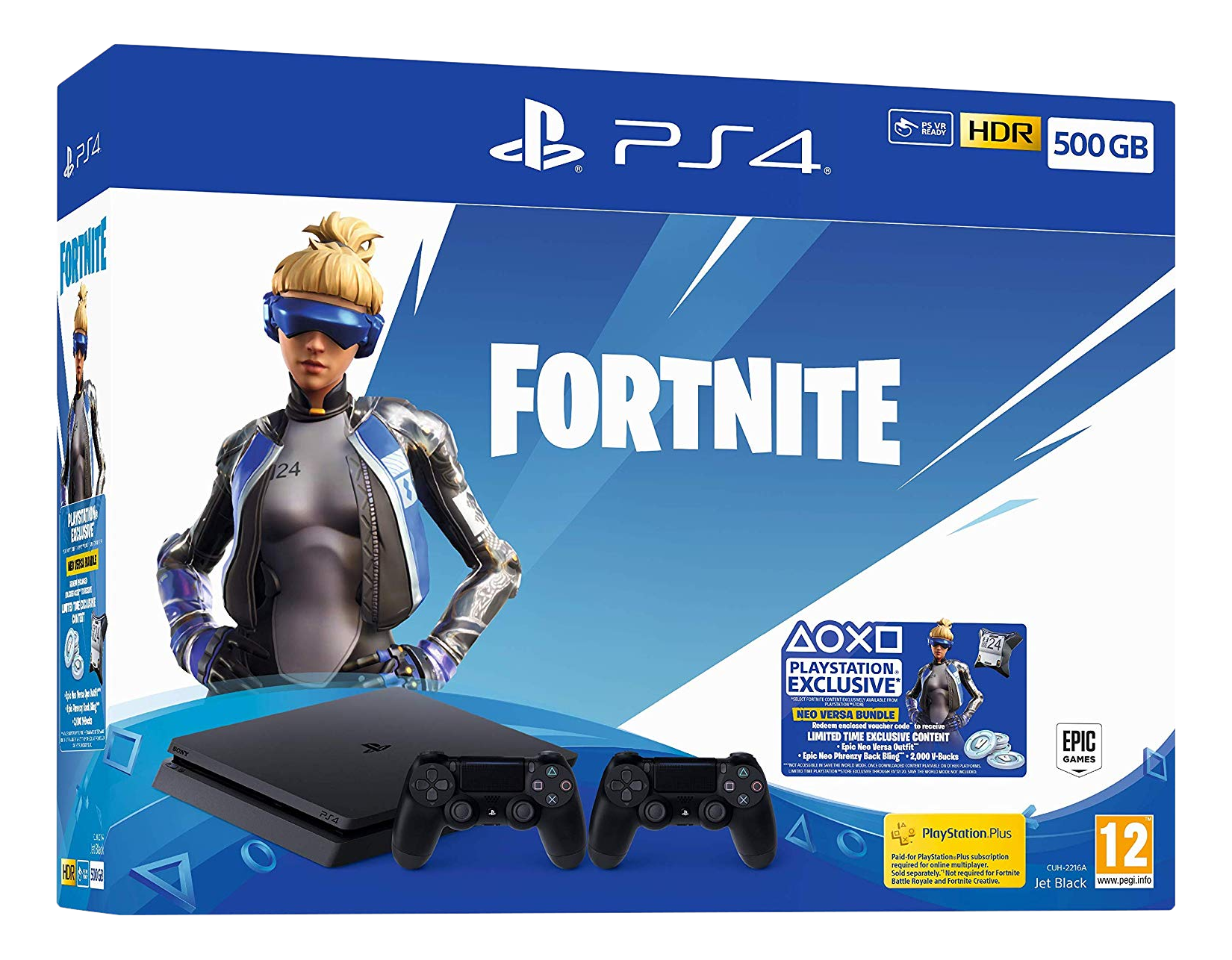 PlayStation 4 Slim 500GB + 2 Controller - Fortnite Neo Versa Bundle - Spielekonsole - Jet Black