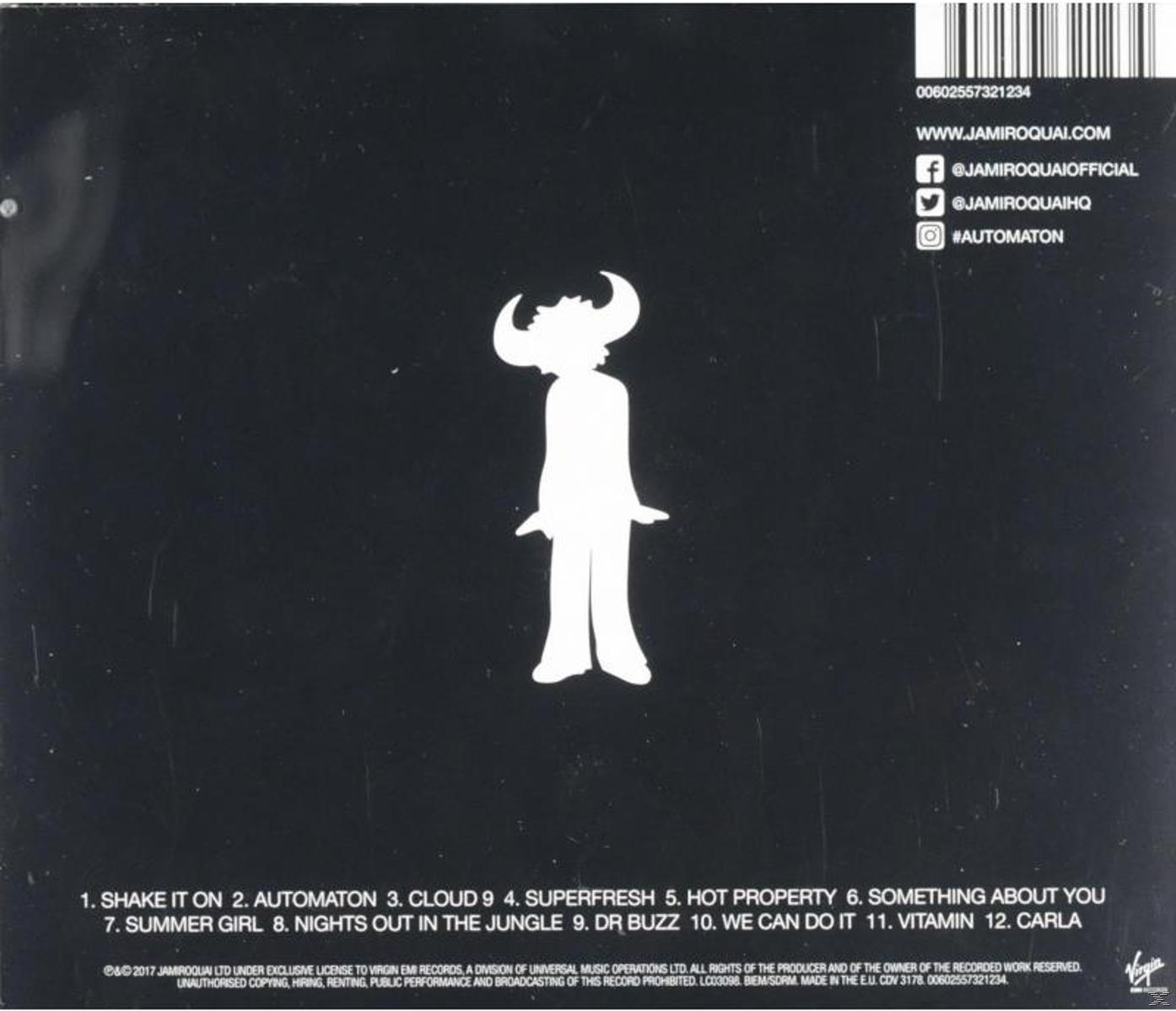 Album hátlapja dalkímélettel, Jamiroquai logóval és vonalkóddal sötét háttéren.