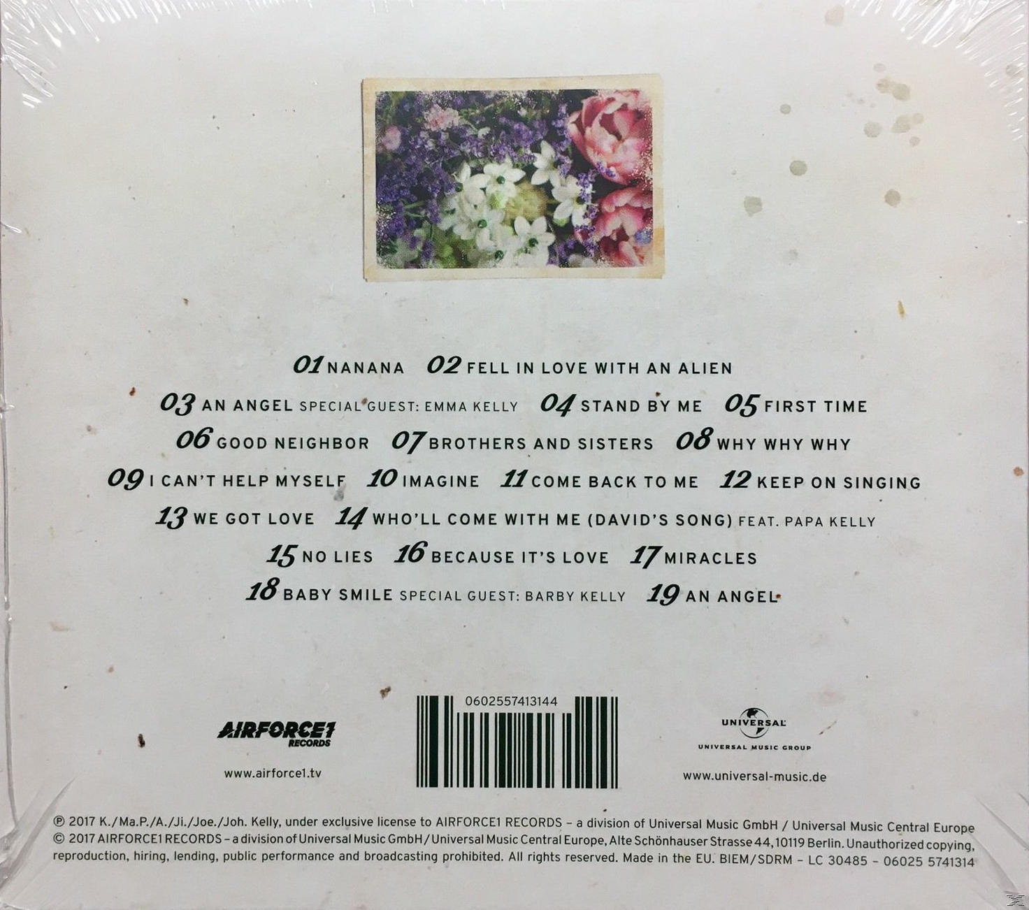 CD hátulja daltitulusokkal, előadónevekkel és logóval. Virágok bal felül.