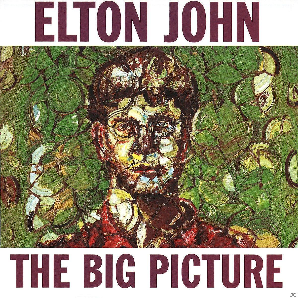 Elton John album borítója. Zöld és sárga körökből készült portré, vastag címmel.