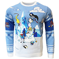 NUMSKULL Adventure Time: Festive Winter Xmas Pullover XXL Strickpullover, Weiß/Blau