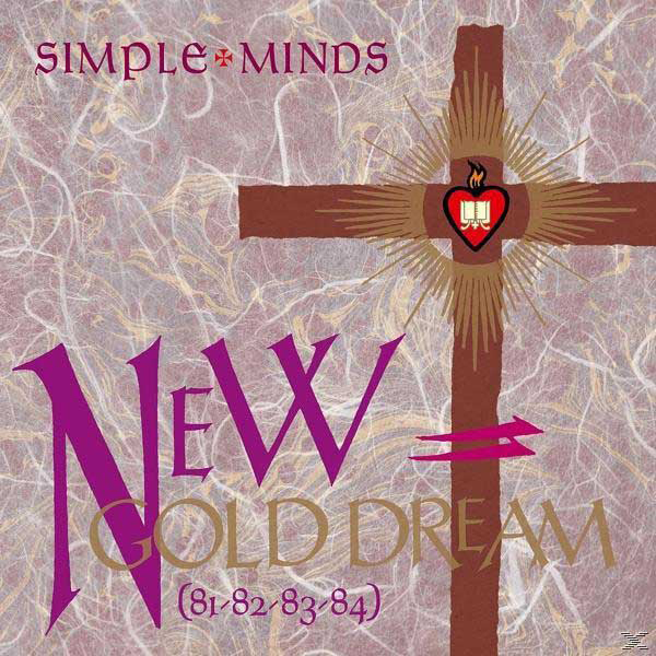 Simple Minds New Gold Dream Albumcover, mit Kreuz und Herz.