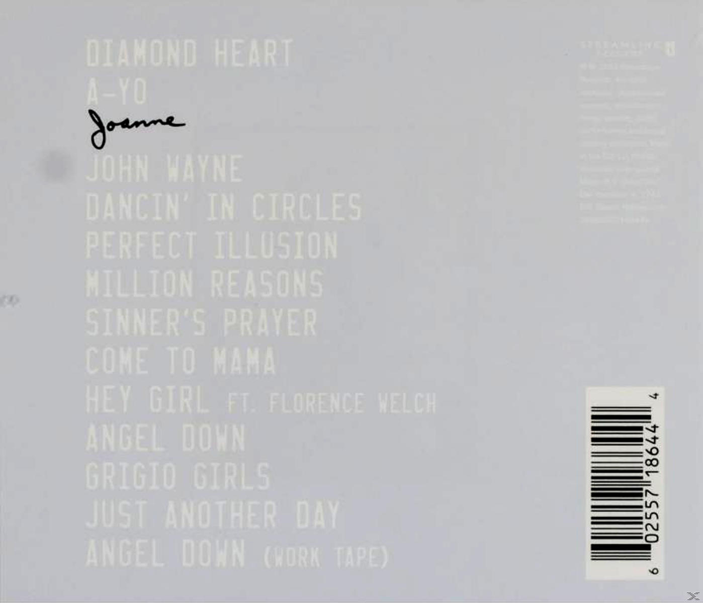 Rückseite eines Lady Gaga Albums. Songtitel und Credits sind aufgelistet.