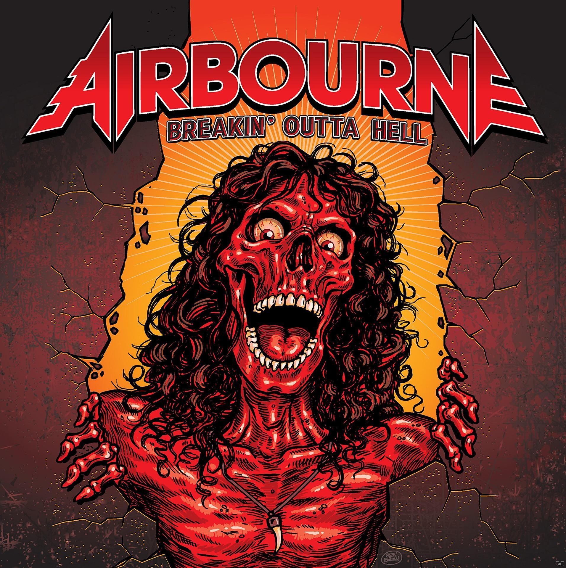 Albumcover: Airbourne, ein rotes Monster bricht durch eine Wand, mit Titeltext.