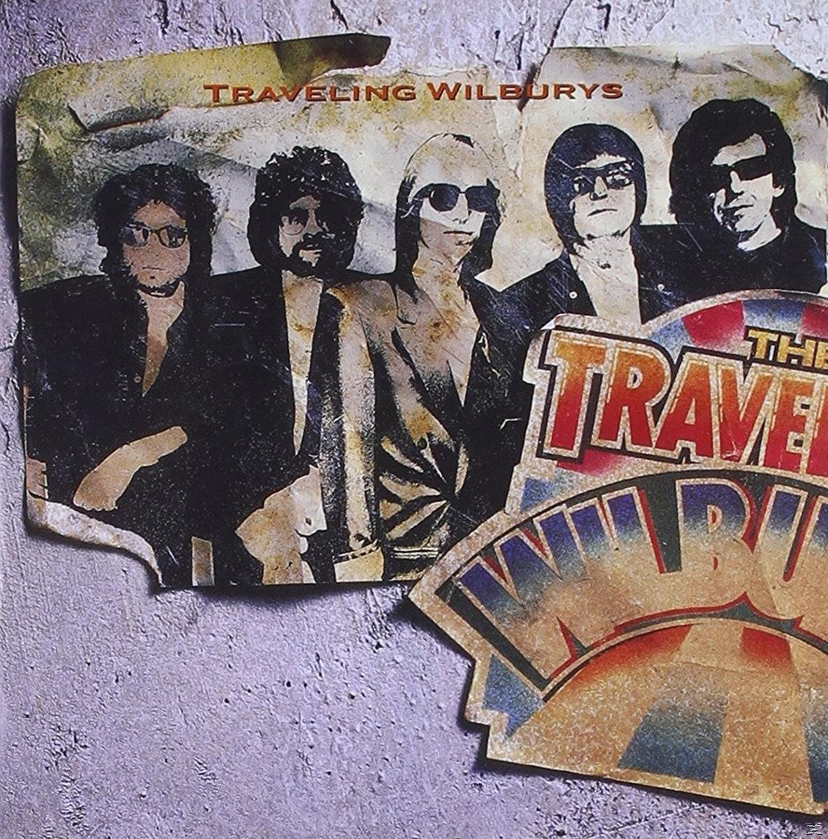 Albumcover der Traveling Wilburys. Fünf Männer, mit Text und einem Logo.