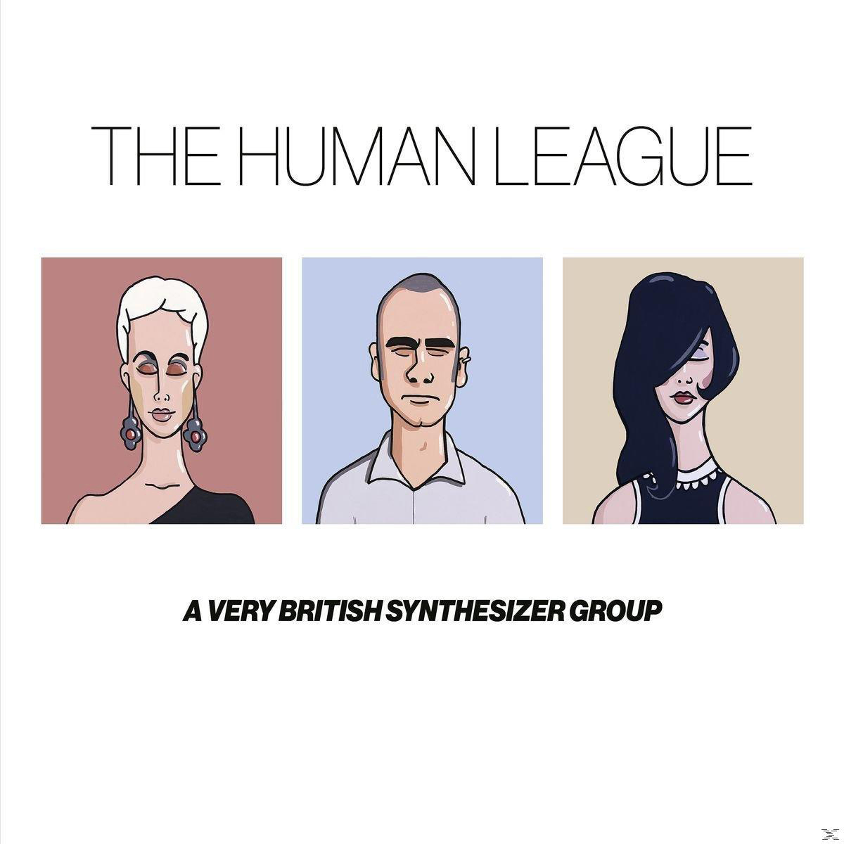Albumcover. Drei Cartoon-Gesichter. Text: The Human League, A Very British Synthesizer Group.
