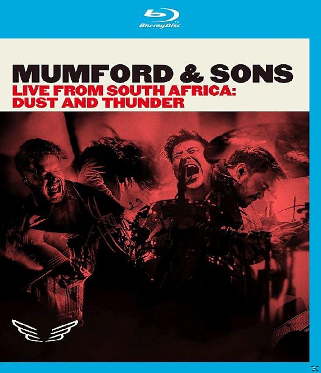 Albumcover mit schreienden Männern in einem Konzert, Text 'Mumford & Sons Live From South Africa'.