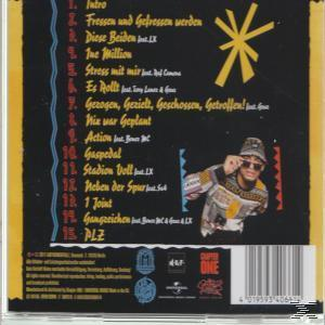 Rückseite der CD mit Titelliste, ein Mann mit Sonnenbrille und Hut. Text auf Deutsch. Albumcover.