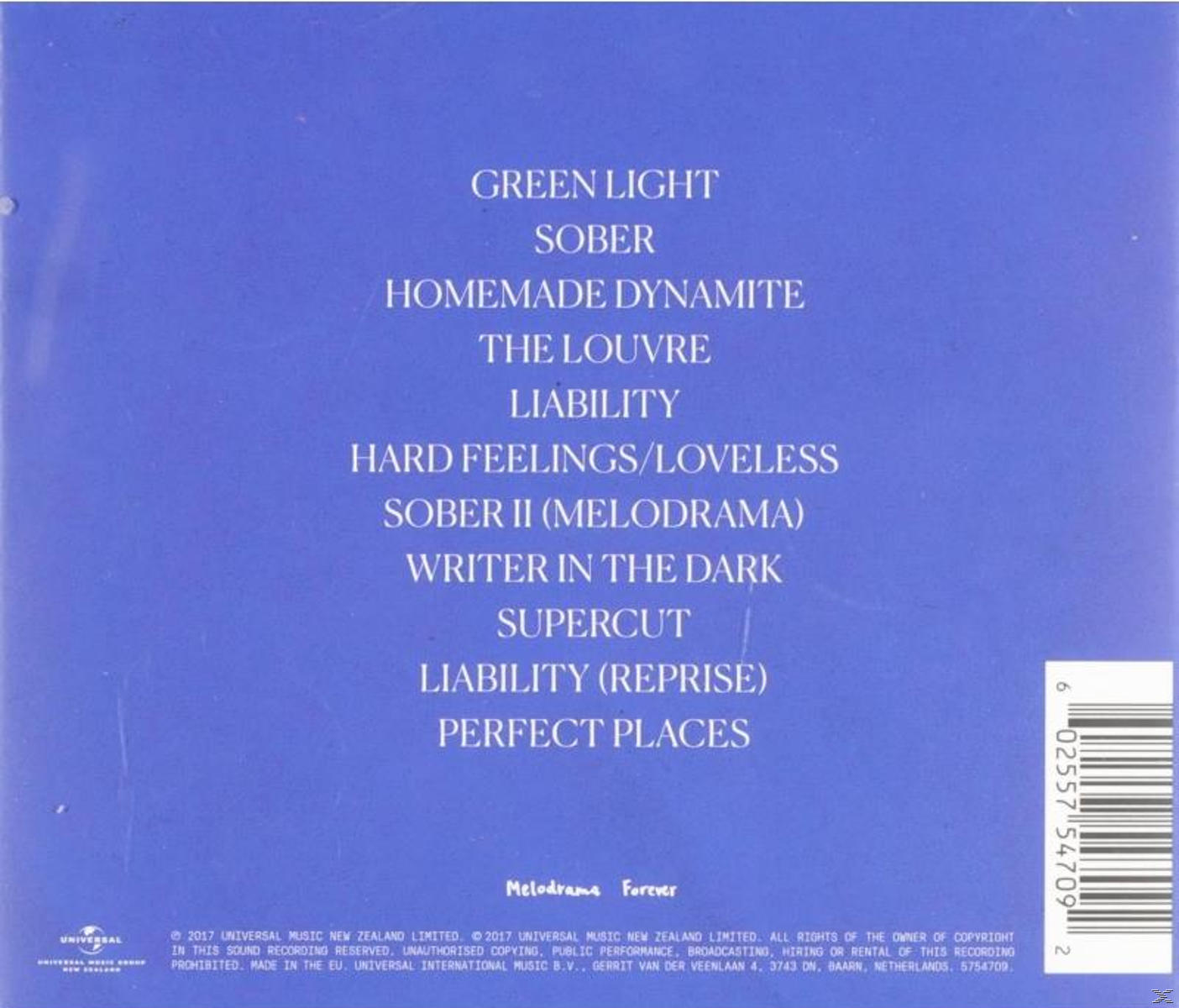 Albumcover: Blauer Hintergrund, Songtitel in Weiß, Textdetails.