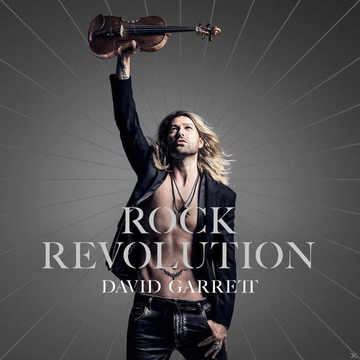 Albumcover von David Garrett. Mann hält Geige. Text: ROCK REVOLUTION.