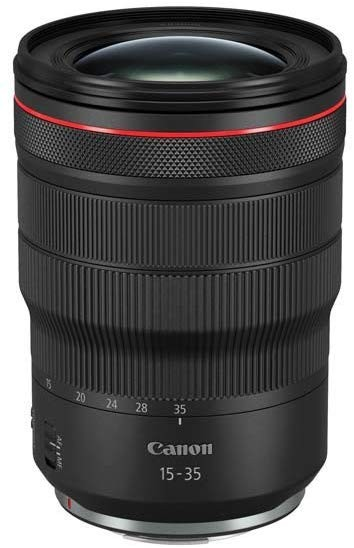 Un objetivo de cámara negro con las palabras 'Canon 15-35'.