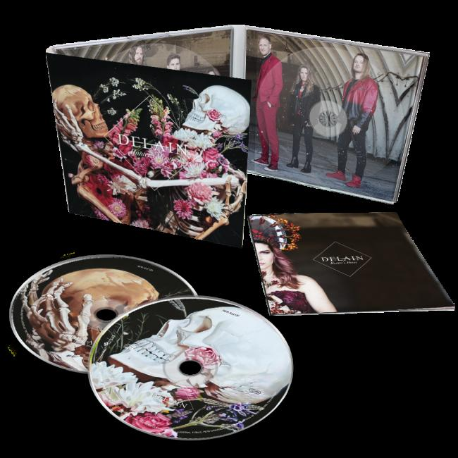 CD album készlet, csontvázzal, virágokkal, zenekarral és két CD-vel.