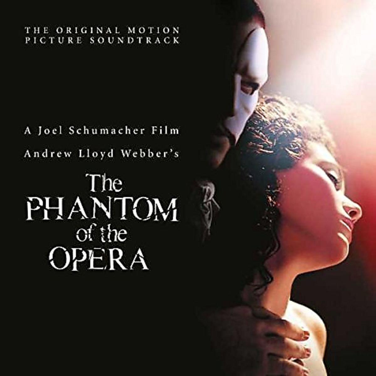 Filmplakat von Phantom of the Opera. Eine maskierte Figur berührt das Gesicht einer Frau, dunkler Hintergrund.