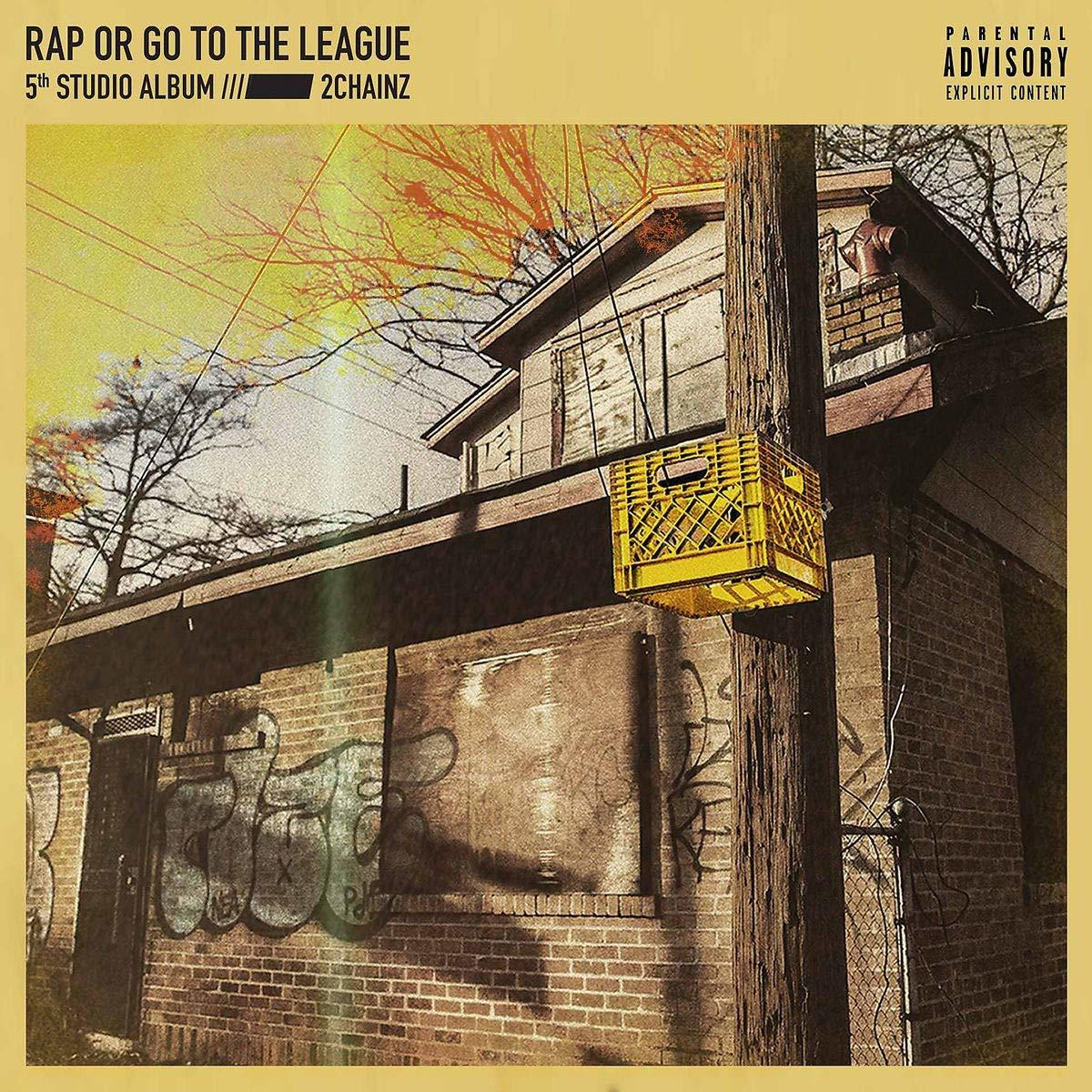 Album borító. Graffiti, sárga láda és elektromos vezetékek. Szöveg: Rap or Go to the League.