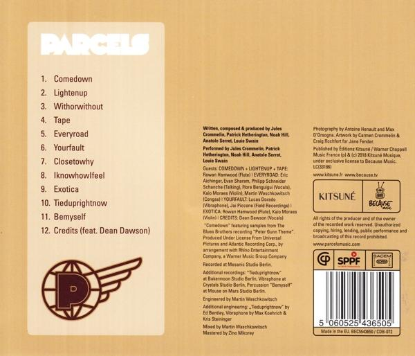 Albumcover mit Text und einem kreisförmigen Logo mit Flügeln. Die Trackliste befindet sich auf der linken Seite.