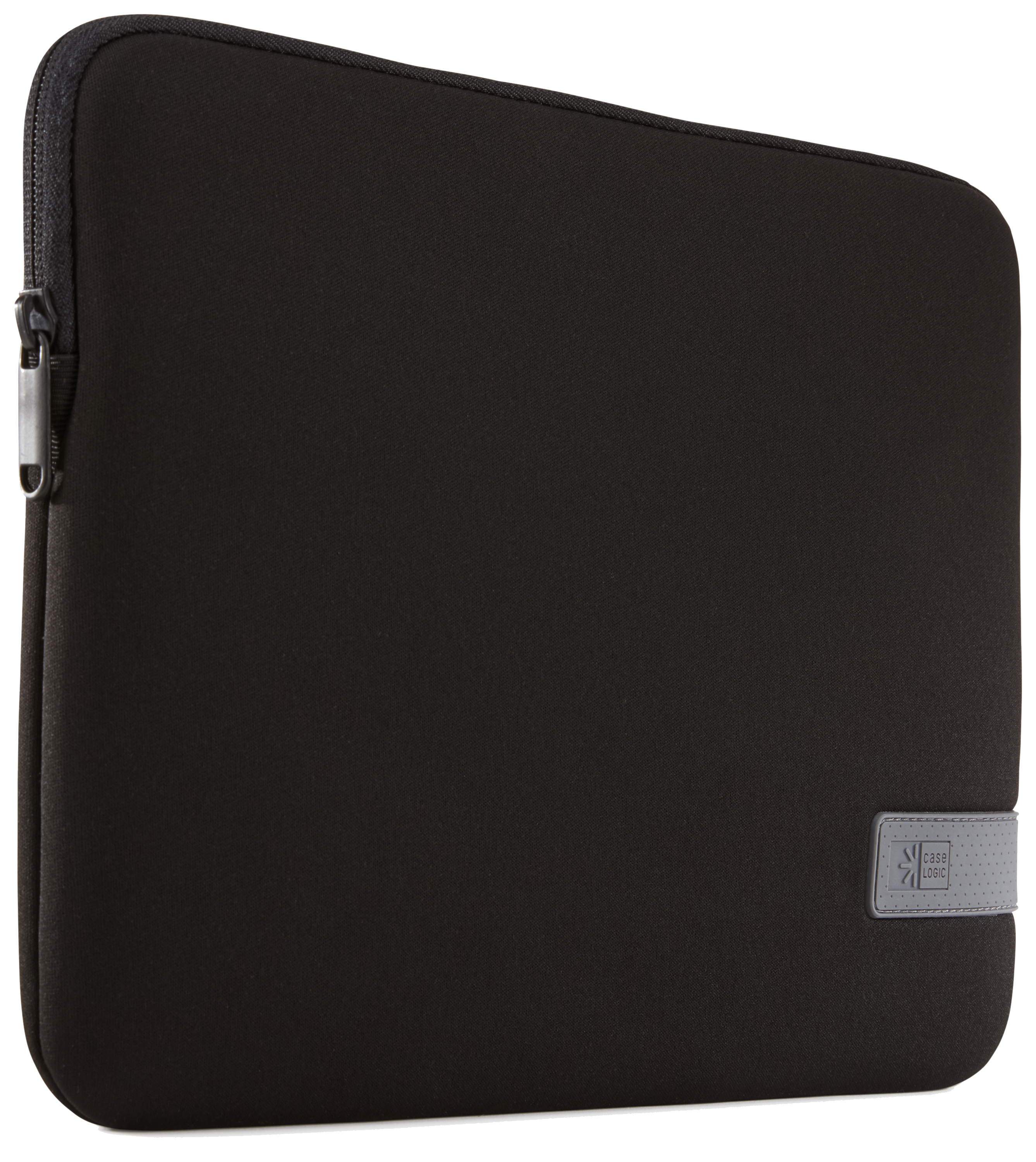 A black laptop sleeve with a gray Case Logic tag and a zipper.