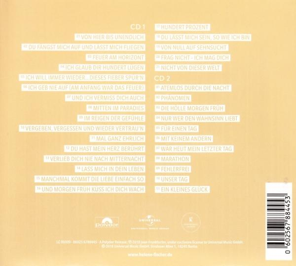 CD-Hülle mit einer Liste von Songtiteln in weißem Text vor einem tanfarbenen Hintergrund.