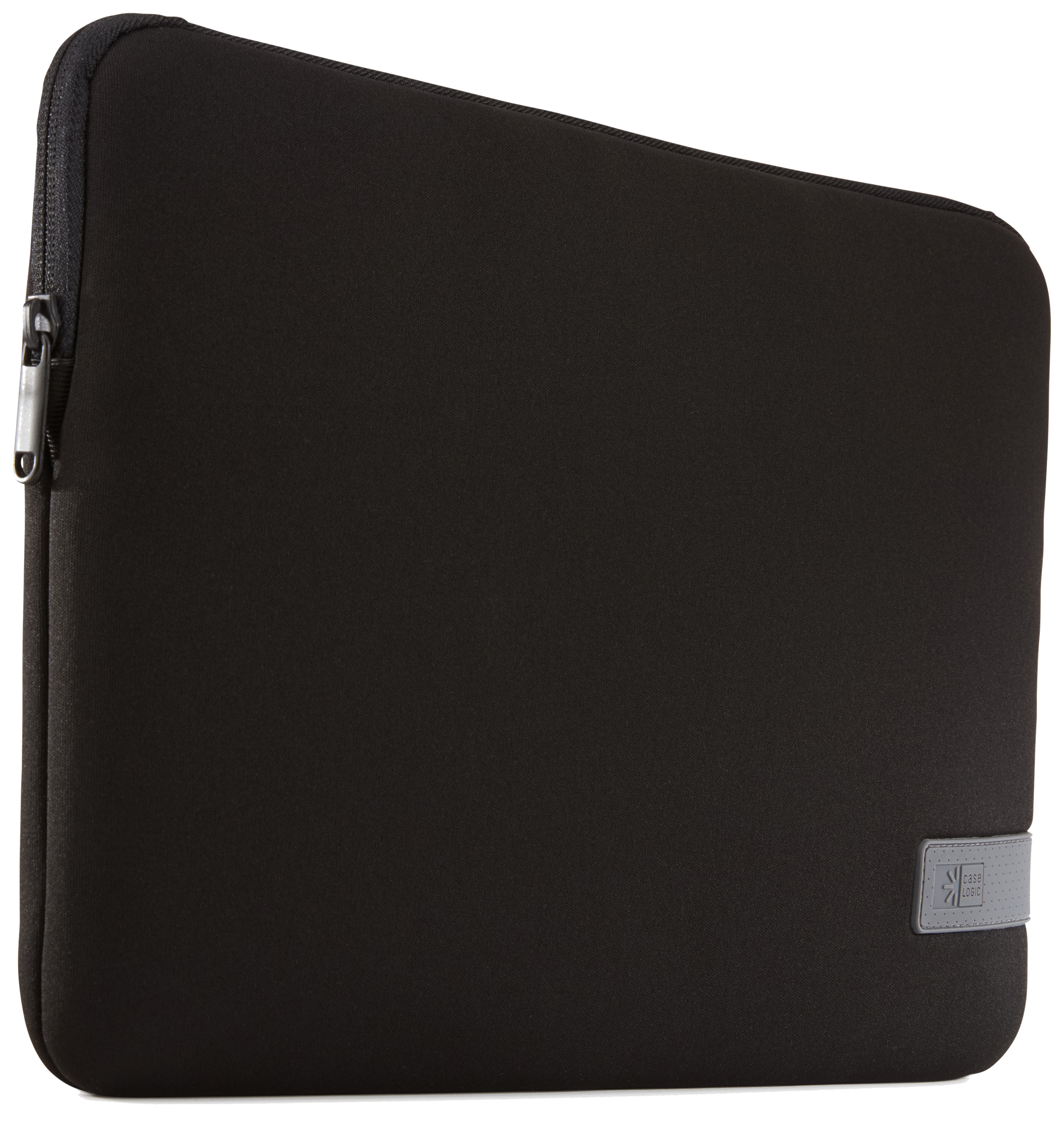 A black laptop sleeve, with a zipper closure and a grey Case Logic logo.