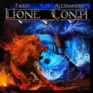 Pochette de l'album, Fabio Lione et Alessandro Conti. Figures de lion et d'oiseau. Éléments de feu et d'eau.