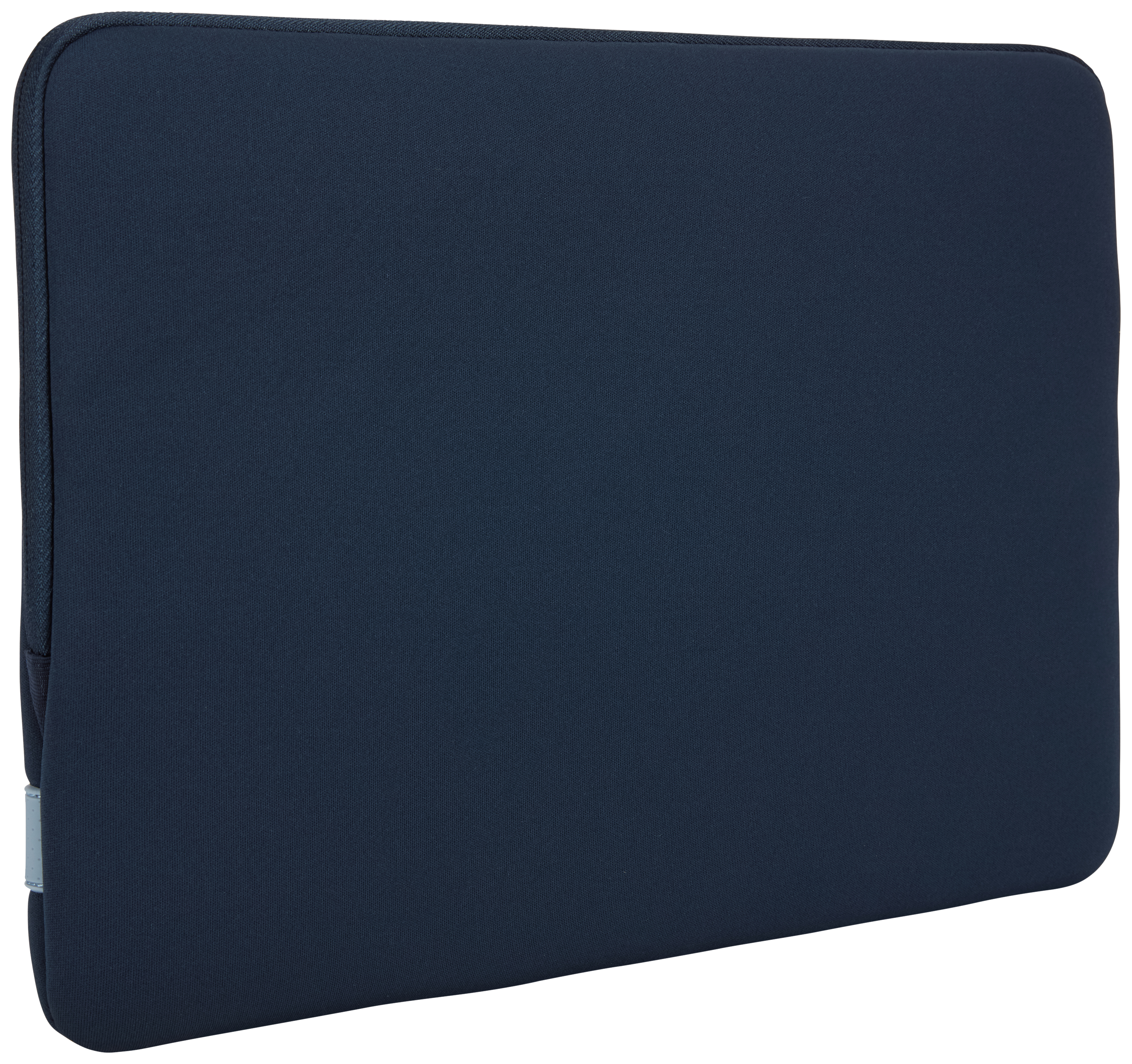 Navy blue laptop sleeve with a smooth texture. Simple design and solid color.