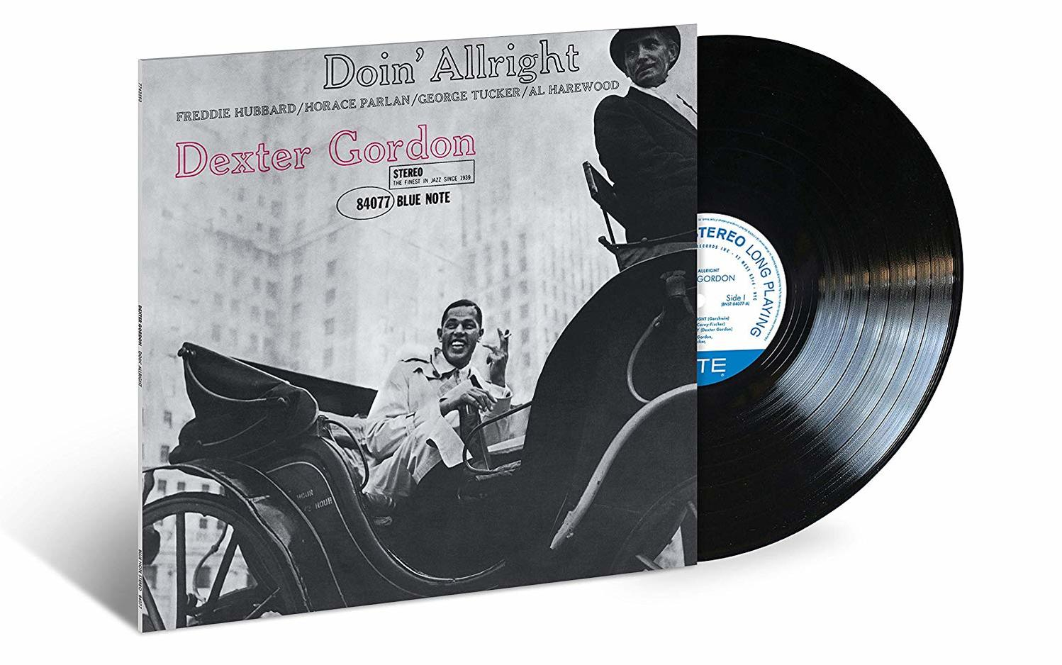 Dexter Gordon Albumcover. Schwarze Vinyl-Schallplatte. Bild enthält ein Foto des Künstlers.