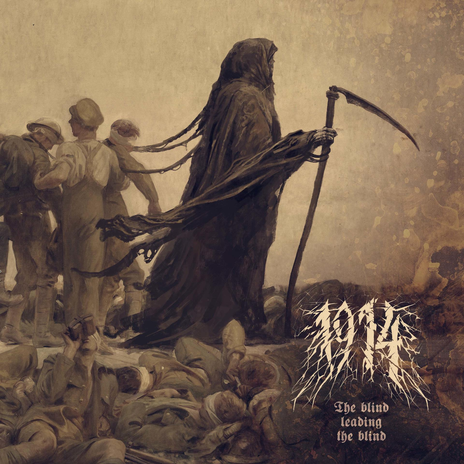 Albumcover. Sensenmann-Figur mit Soldaten und Leichen. Text: 1914.