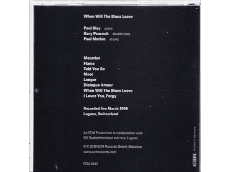Thumbnail - Bley, Paul / Peacock, Gary Motian, - When Will The Blues Leave (CD)