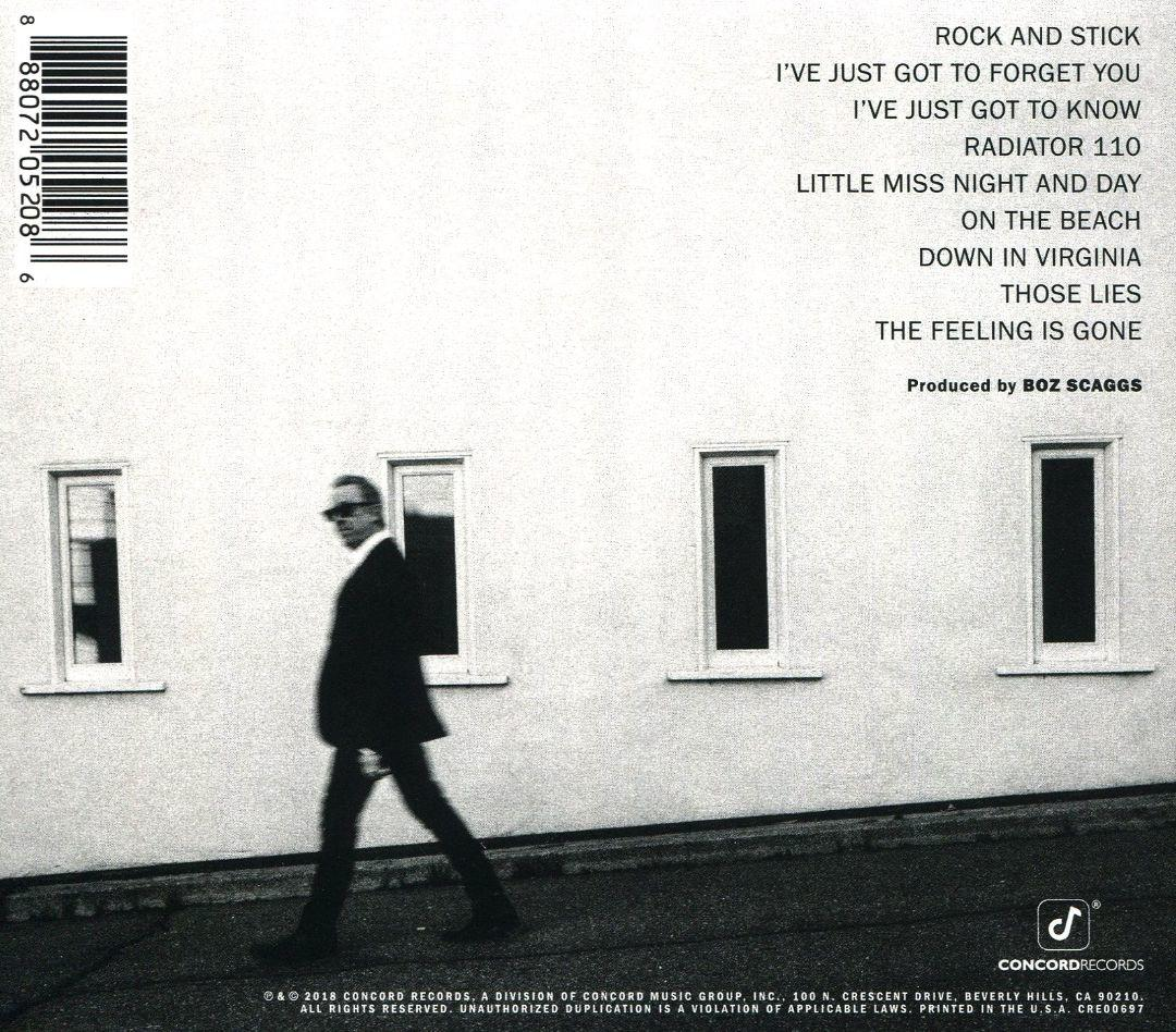 Dos d'un boîtier de CD avec un homme marchant, mur blanc avec fenêtres et texte.