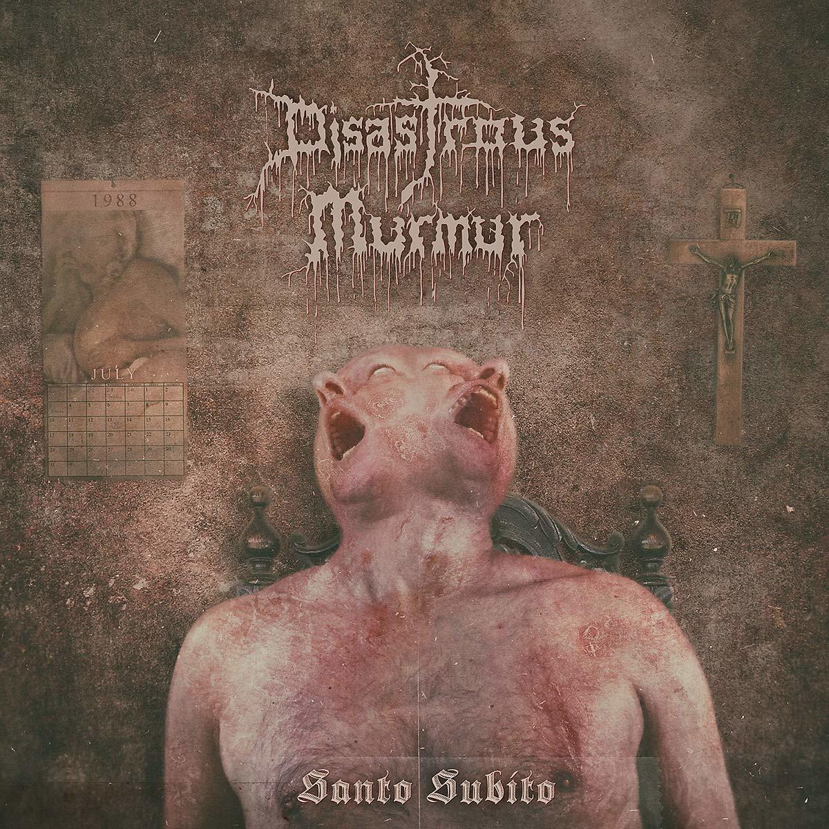 Disastrous Murmur Albumcover: eine Person mit offenem Mund, surreale und verstörende Bildsprache.