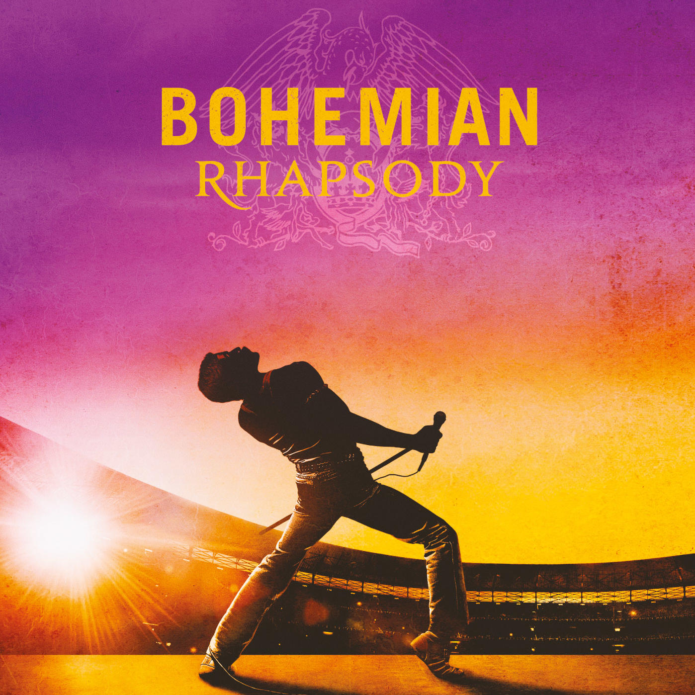 L'image montre une silhouette de chanteur avec un micro, des lumières de scène et les mots 'Bohemian Rhapsody'.
