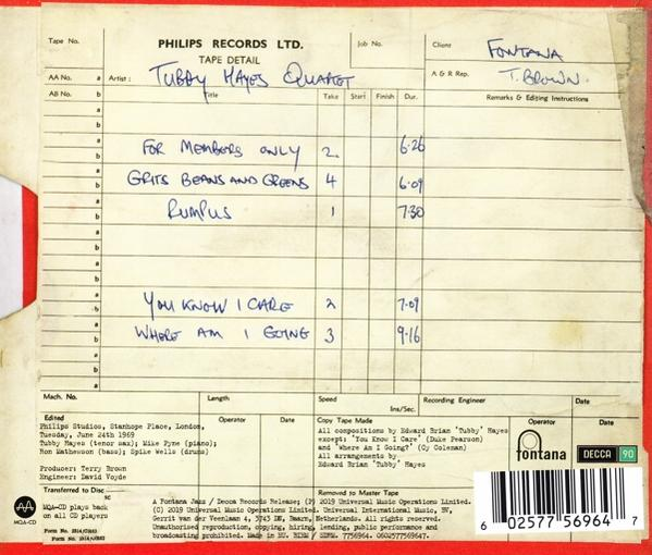 Un document détaillé avec texte et titres. Le titre est Tubby Hayes Quartet. Il y a des noms de chansons dans le document.