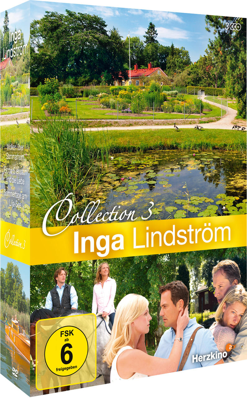 DVD-Cover mit Filmszene und Schauspielern, Text 'Inga Lindström Collection 3'. Grün und gelb.