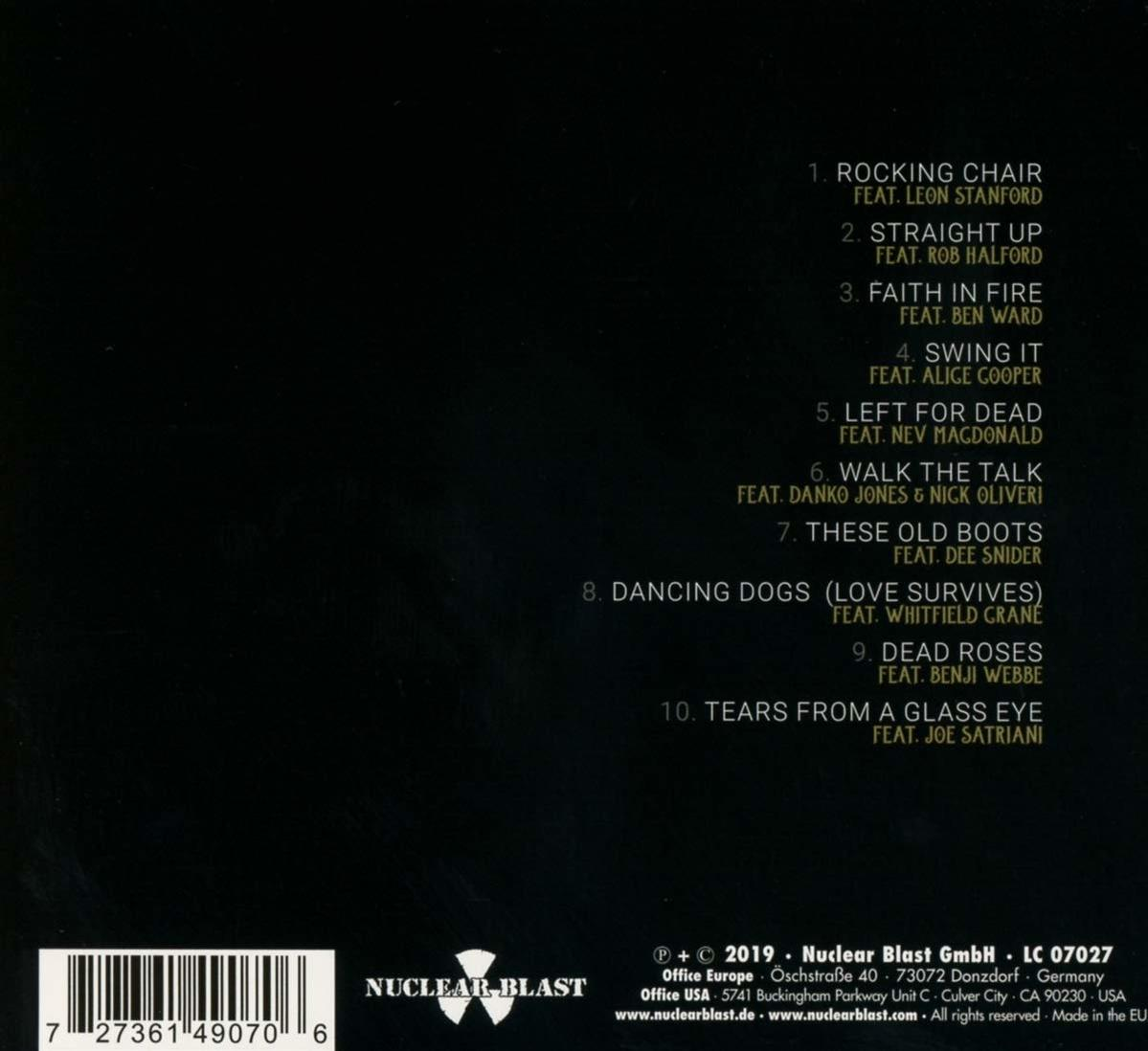 Album-Rückseite, listet Songtitel und Credits auf. Bandname und Logo befinden sich unten.